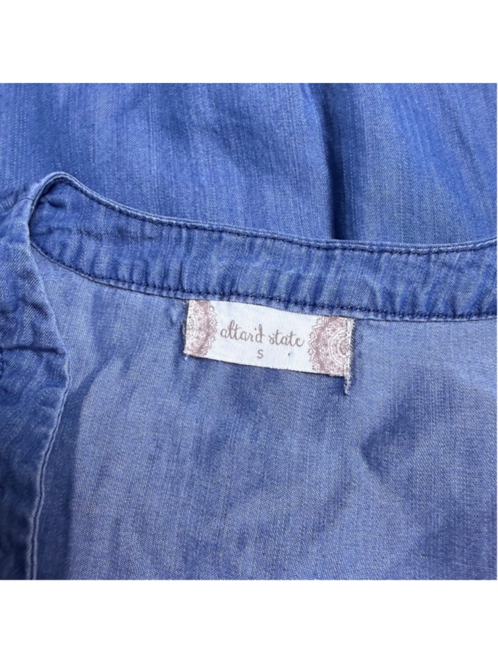 Denim Chambray Boho Peasant dress Bell Sleeve Cottagecore Size Small - Picture 6 of 7